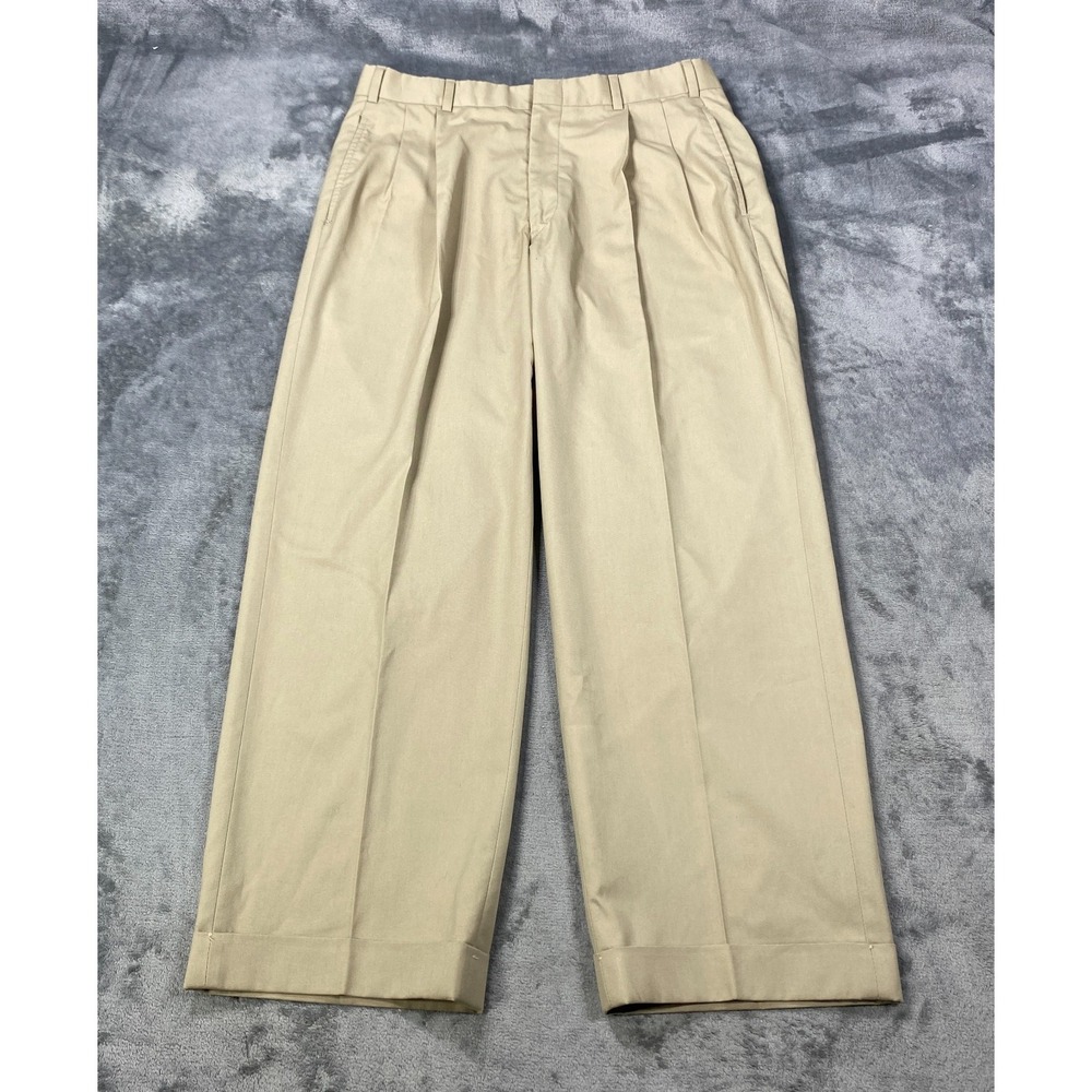 Vintage Brooks Brothers Chino Pants Mens 31x27 Wide Pleated Cuffed Trousers USA